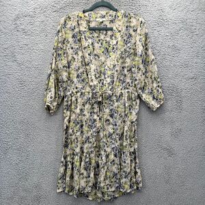 Open front Tie Floral Tunic Yellow Watercolor S Romantic‎ Indie Cottagecore Cute